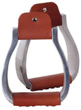 Double Hill aluminium oxbow stirrup irons with natural tan leather tread | Clarke McKenzie Saddlery