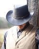 Wagga-Wagga leather hat — moody lifestyle portrait | Clarke McKenzie Saddlery