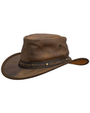 Ironbark leather hat in brindle — plaited hatband detail | Clarke McKenzie Saddlery