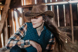 Ridge leather hat worn by woman | Clarke McKenzie Saddlery