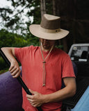 Canvas River Guide hat with mesh crown in Sand gone fishing | Clarke McKenzie Saddlery